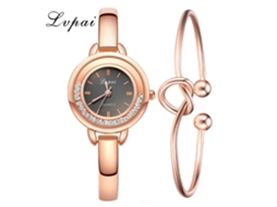 Relógio de Pulsera Feminino de Quartzo Casual Elegante com Strass Ouro Rosa Preto