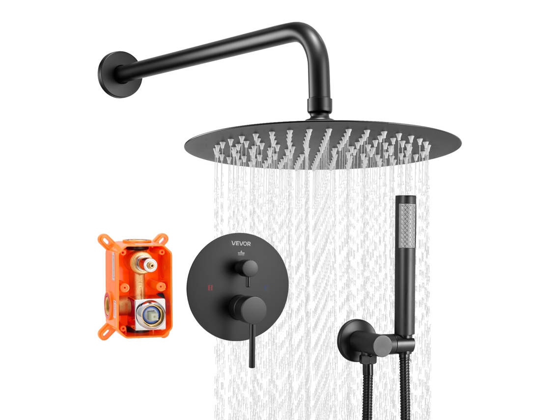 Conjunto De Torneira De Parede Vevor De 25,4 Cm, Chuveiro Redondo Preto Fosco