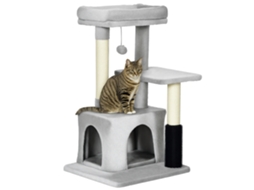 Árvore para Gatos de Vários Níveis com Cama e Casinha, Forro de Pelúcia, Cinza ESSÊNCIACASA