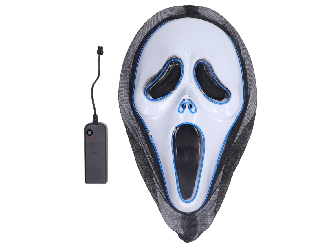 Capa de cabeça de esqueleto azul iluminada, em PVC respirável, para o Halloween, acessório facial estilo caveira.