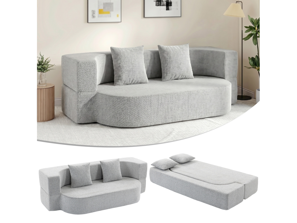 Sofá-cama 2 Em 1 De 2 Lugares Com 2 Almofadas Removíveis, Apoios De Braço E Assento Acolchoado, Em Chenille, Cinza Claro