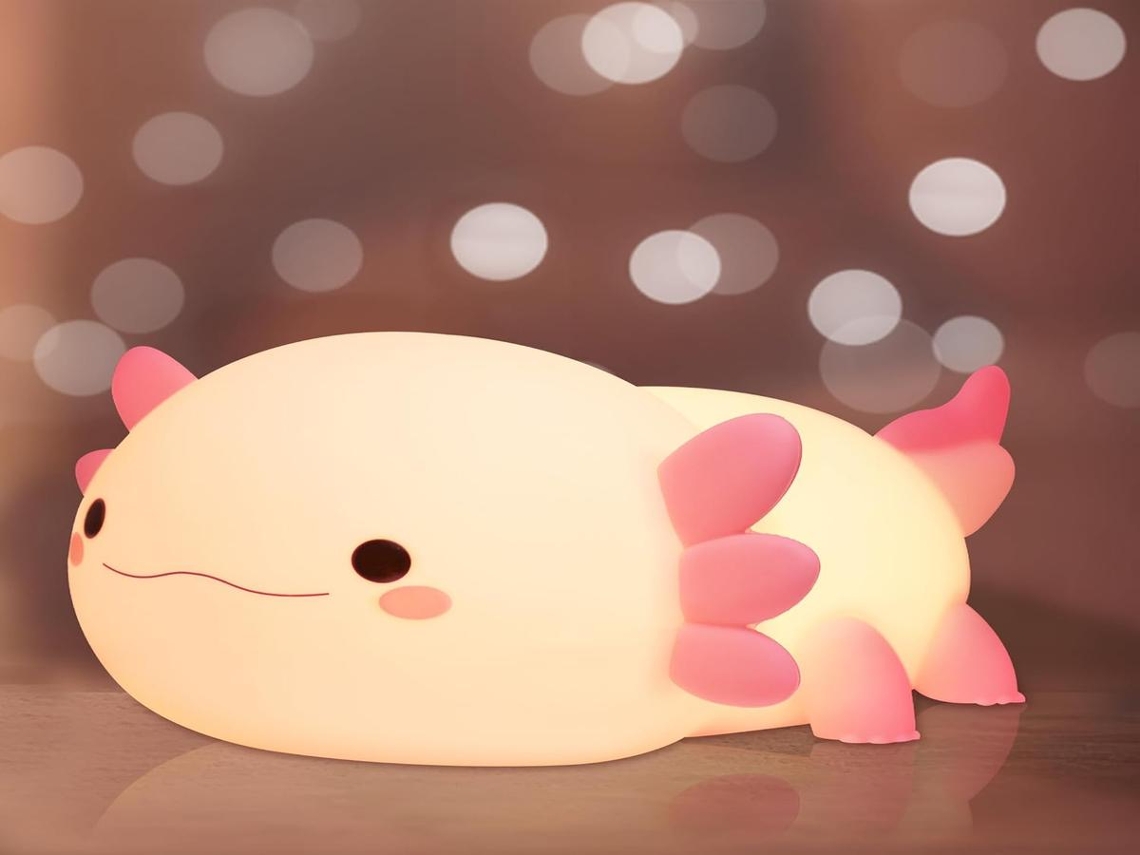 Lurelia Abajur Infantil Em Formato Axolotl Com Silicone BPA Free, Recarregável USB, Sensor Touch E Portátil Para Bebês E Crianças, Para Cabeceira