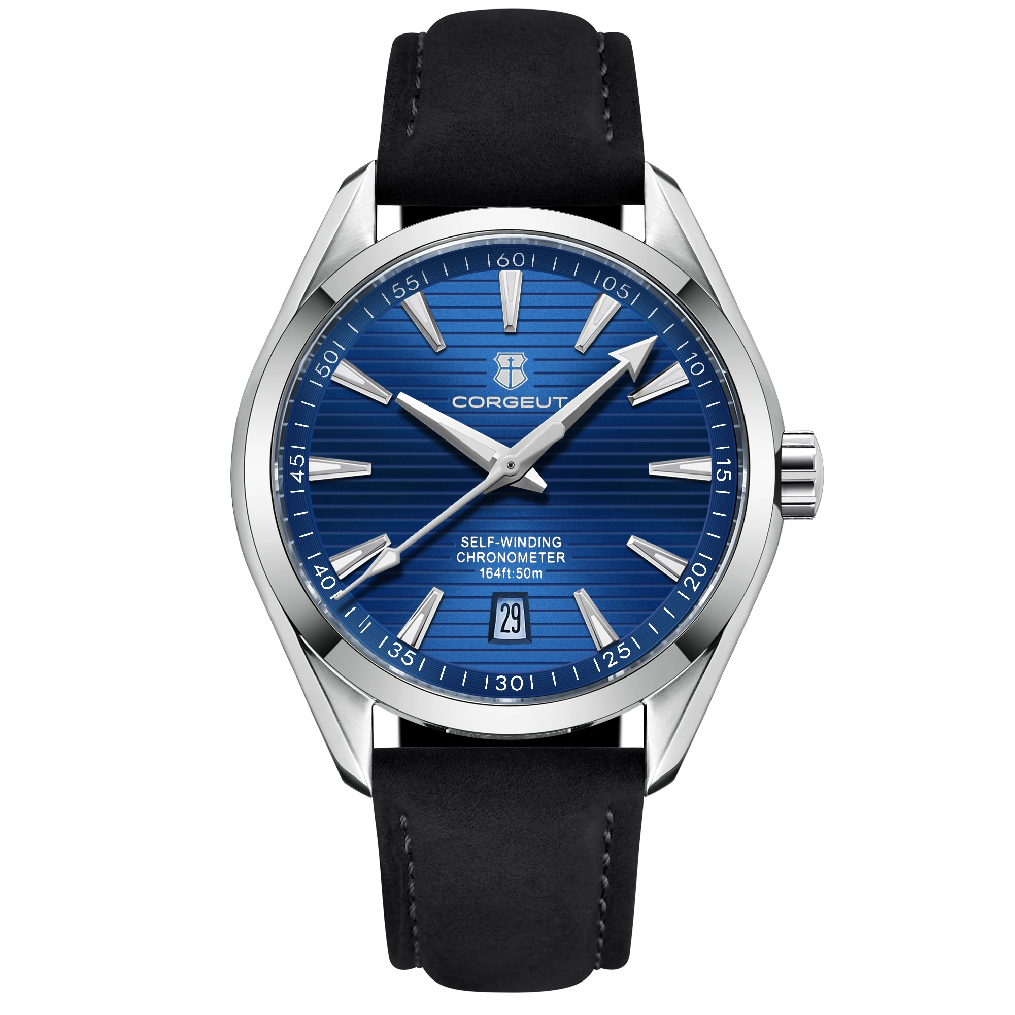 Relógio Masculino Mecânico Automático (azul), Estilo Casual À Prova D'água Com Pulseira De Couro Genuíno.