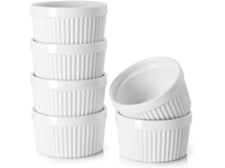 Set de 6 Ramequins de Porcelana para Creme Brulee, Pudding e Sorvete, Seguros para Forno e Micro ondas 2,5 Cm
