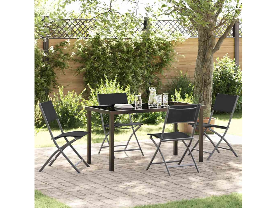 Vidaxl Conjunto De Jantar Para Jardim 5 Unid. Preto Aço Revestido A Pó