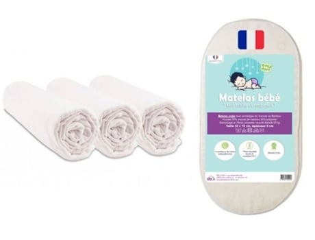 Kit Prático Bebê Colchão 32x72 Berço Bebê Berço Bambu 3 Lençóis Orgânicos | Certificado Gots | Fabricação França Ue Easy Dort