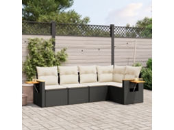 Vidaxl 5 Pcs Conjunto Sofás De Jardim Com Almofadões Vime Pe Preto