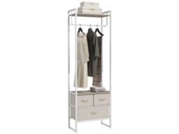 Cabide de Roupas Porta camas do Corredor com 3 Gavetas de Tecido e Prateleira de Armazenamento 58,5x30x178 Cm Natural Ge
