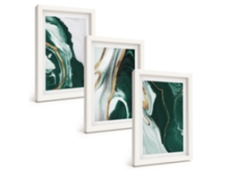 Composição De Quadros Padrões Abstratos De Tinta Verde Moldura Branca Imagens Para Um Quarto Infantil Espelharte (3 Peças 20x30 Cm)