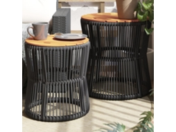 Vidaxl Mesas De Apoio P/ Jardim C/ Tampo De Madeira 2pcs Vime Pe Preto