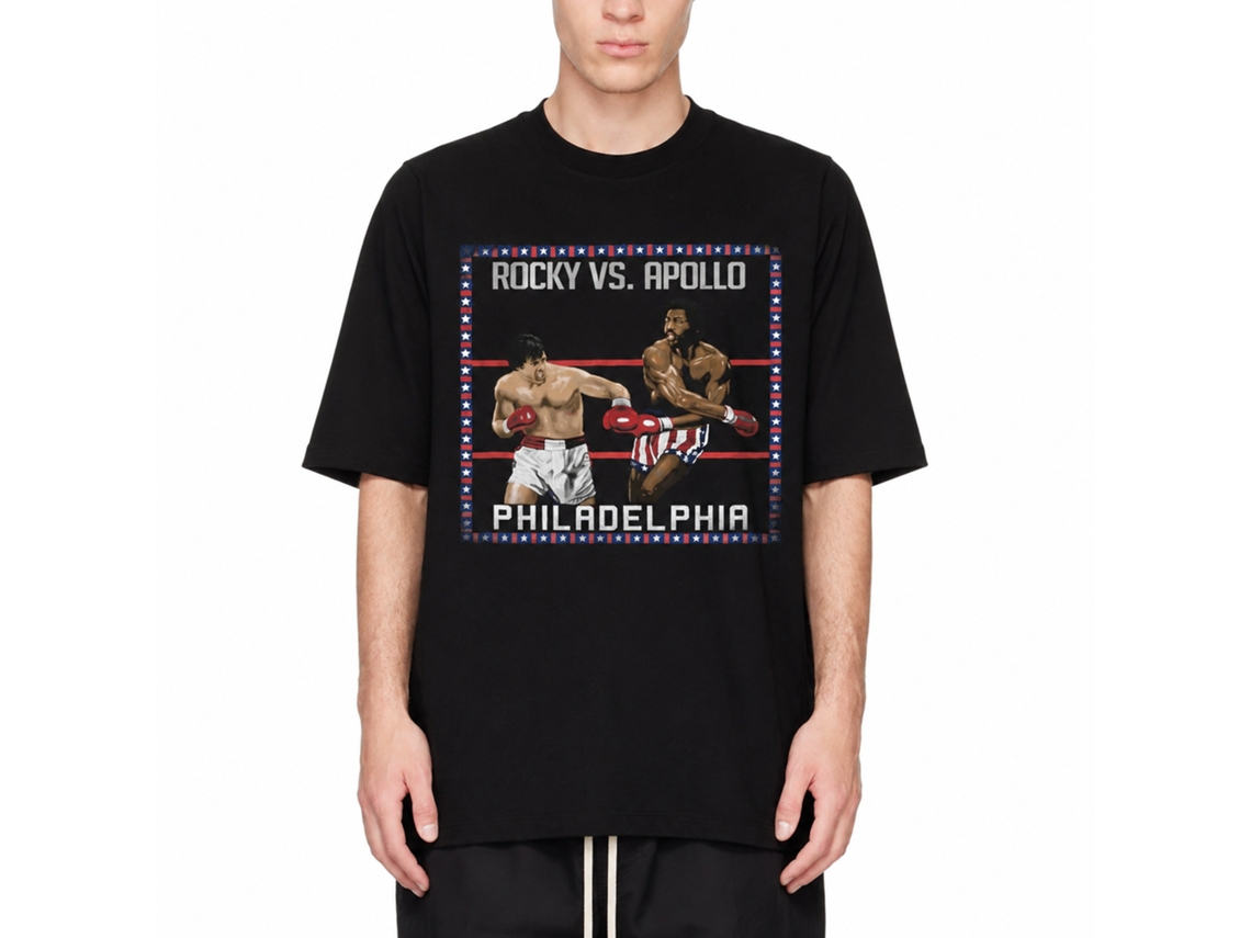 Rockinstone Rocky Movie Super Fight Black Adult T-shirt Size:m