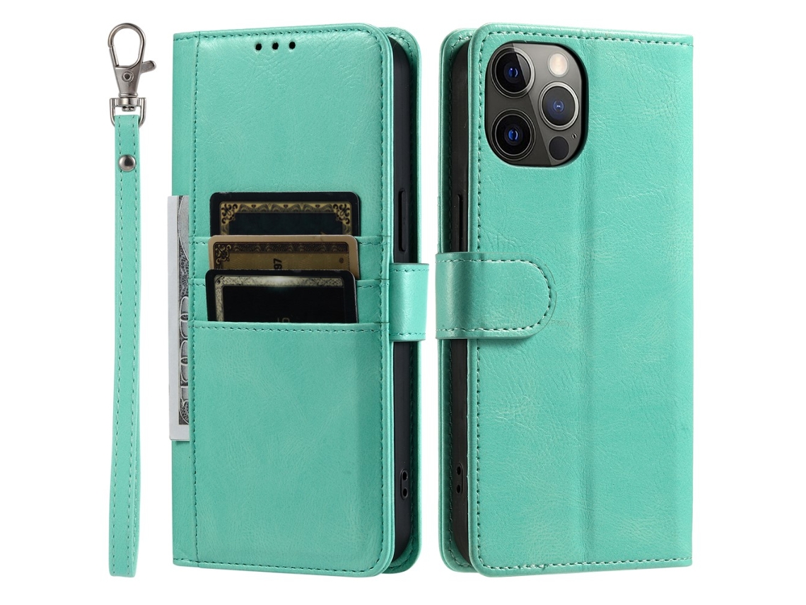 Capa Para Iphone 12 Pro Max Pele Sintética Com Porta-cartões Verde