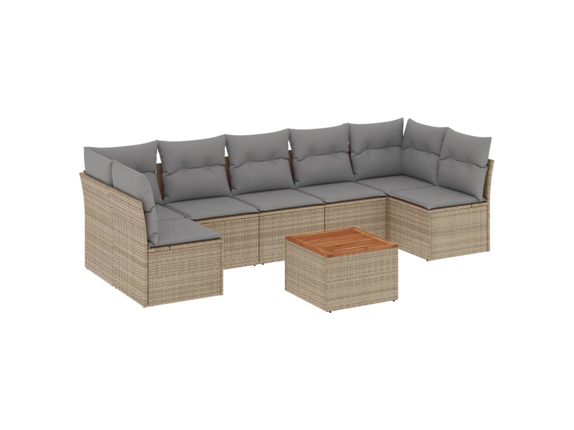 Conjunto de 8 Sofás Jardim com Almofadões Vime Pe Bege Misturado MAISON EXCLUSIVE