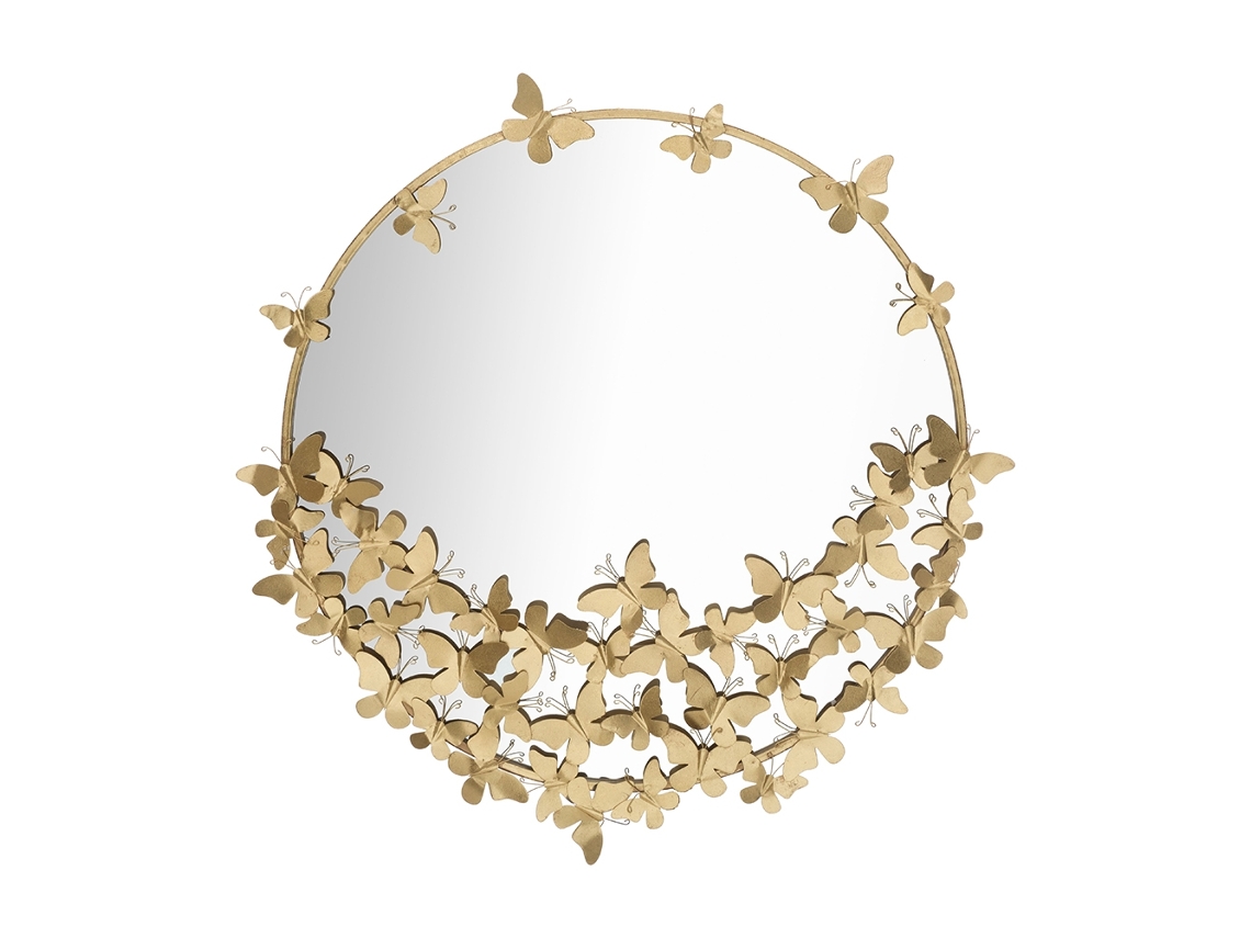 Espelho de parede redondo dourado com bolhas decorativas borboleta M Mauro Ferretti