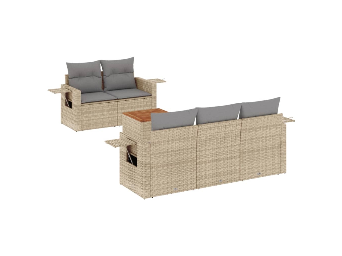 Conjunto de 6 Sofás Jardim com Almofadões Vime Pe Bege Misturado MAISON EXCLUSIVE