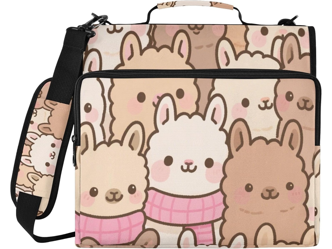 Bege Alpaca Fofo Organizer 3,8cm 1,5 Polegadas, com 3 argolas, altura do ombro, capa impermeável ideal