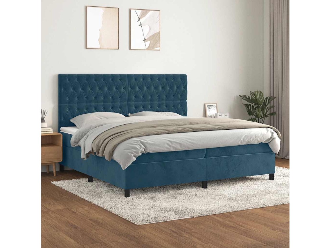 Vidaxl Cama com Molas/colchão 200x200 Cm Veludo Azul escuro