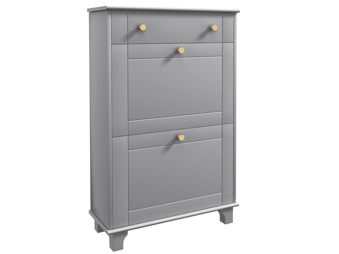Sapateira Estreita Com 2 Portas De Abrir E 1 Gaveta Para 8 Pares De 60x23,5x98,5 Cm, Cinza.