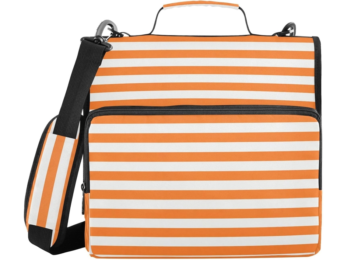 Pasta De 3 Argolas 1, 5 Polegadas Com Zíper, Alça De Ombro E Organizadora Bolsa Listrada Laranja