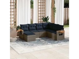 Vidaxl 7 Pcs Conjunto Sofás P/ Jardim C/ Almofadões Vime Pe Cinzento