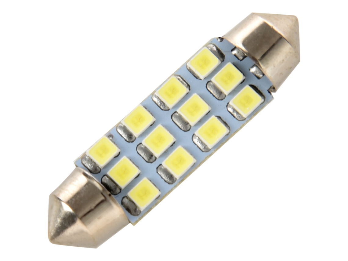 Lâmpada Led C5w Festoon de 42mm com 12 Leds Smd 3528 Luz Branca para Iluminação Interior Automóvel (12v Dc) (torpedo)