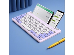 Teclado HEXINYIGJLY Bluetooth 2.4g para 3 Dispositivos, Recarregável, Silencioso, Roxo claro