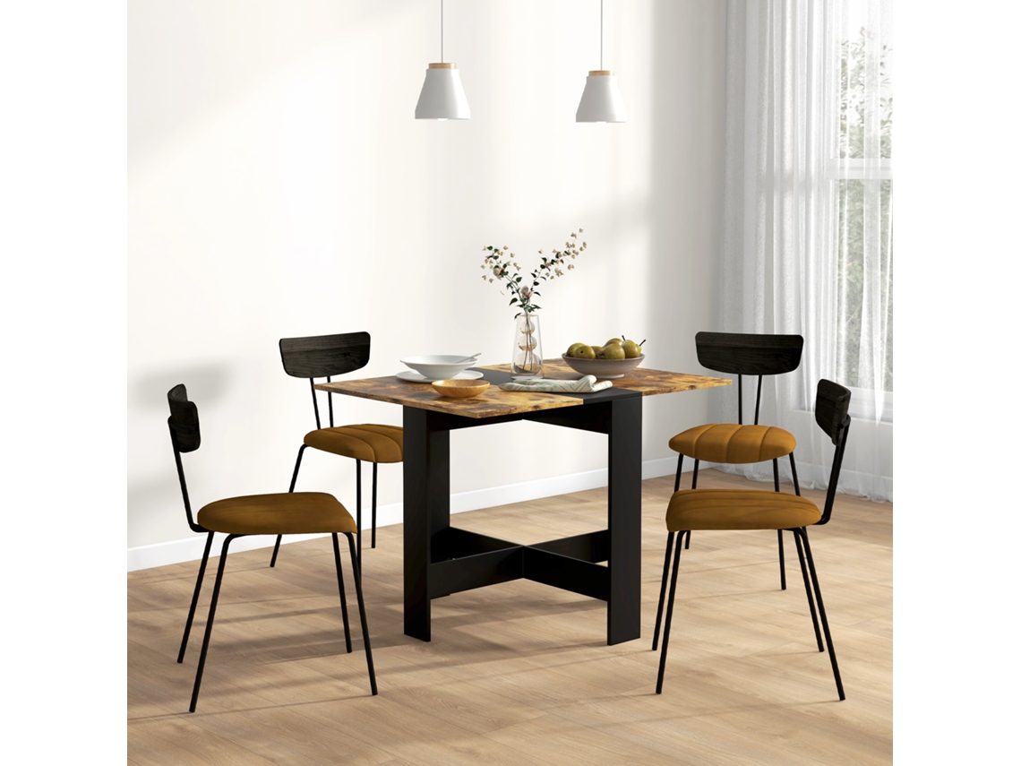 Mesa Plegable De Comedor Mesa De Cocina Con Alas Abatibles Para Espacio Pequeño 103x76x73,5 Cm Negro Y Marrón Rústico