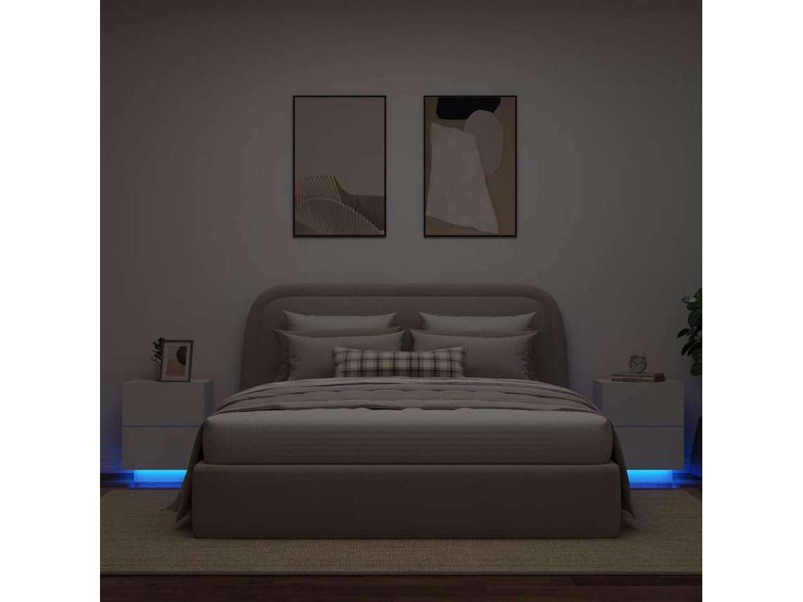 Vidaxl Mesas De Cabeceira C/ Luzes Led 2 Pcs Derivados Madeira Branco