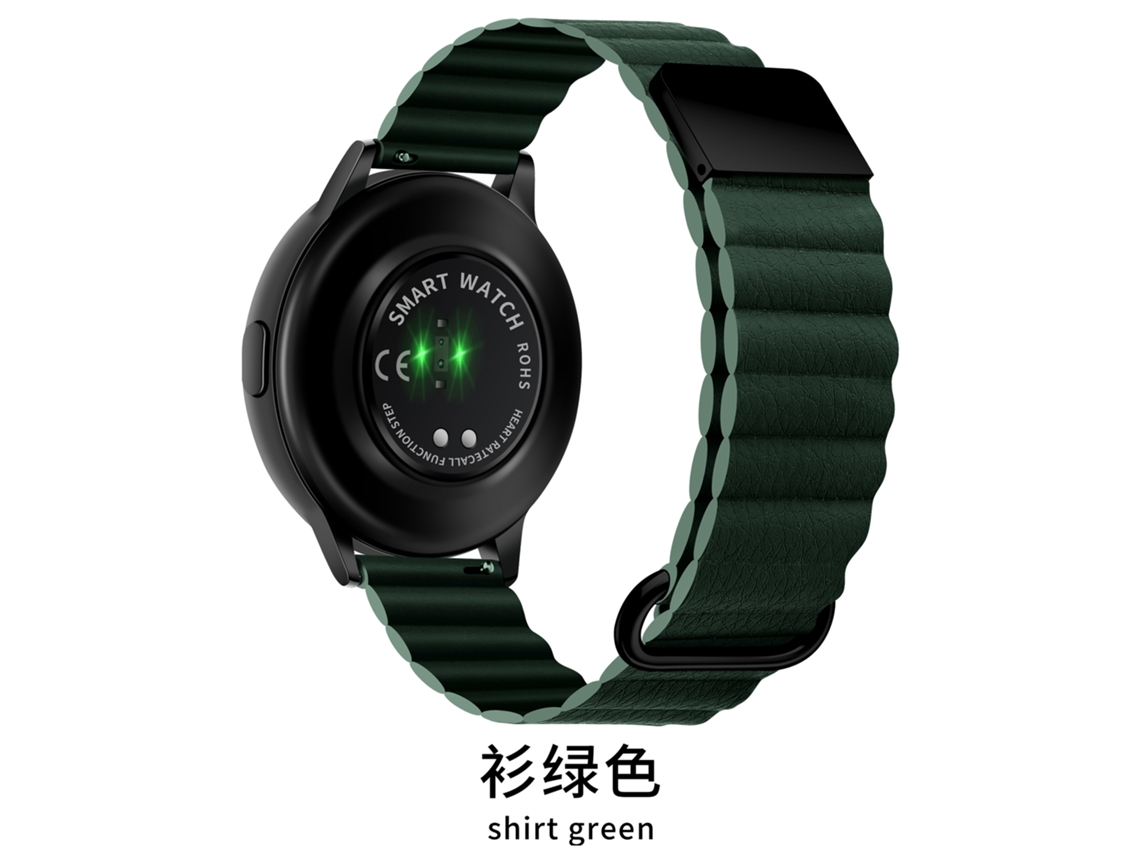 Pulseira De Couro Com Fecho Magnético Invertido Para Samsung Galaxy Watch6 Huawei Gt Series Gt4 Pro, Verde Camisa, 20mm