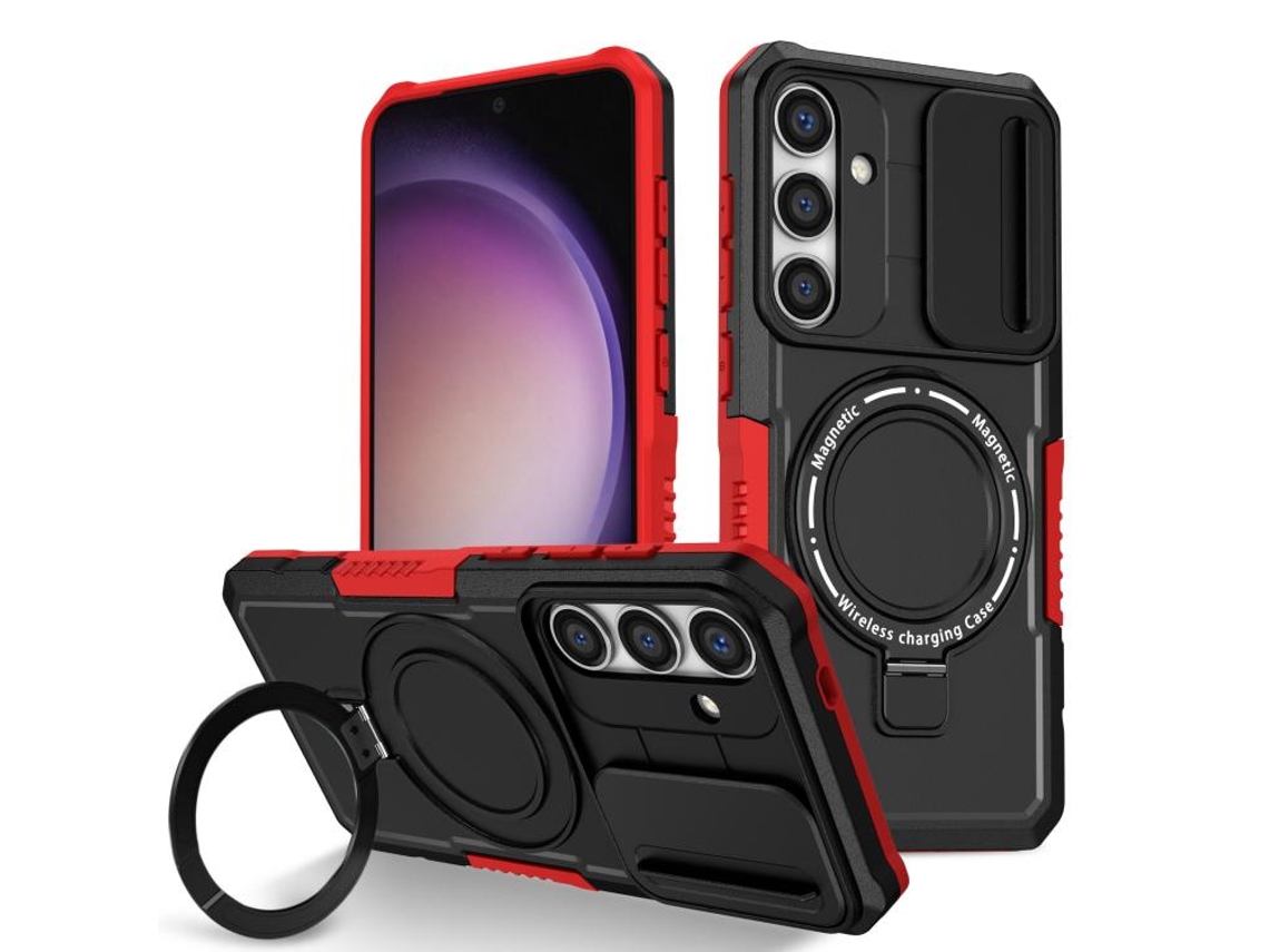 Capa Zruxe Compativel Com Samsung Galaxy S24 Fe 5g (sliding Camshield - Magsafe - Tpu - Pc - Preto - Vermelho)