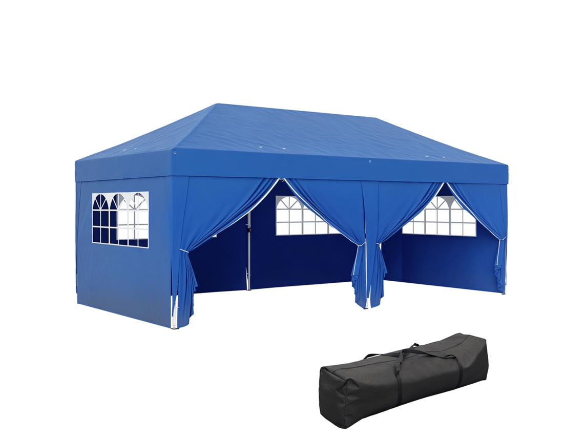 Gazebo Dobrável para Jardim, 3 X 6 M, com 6 Painéis Laterais, Inclui Bolsa de Transporte, Azul. ESSÊNCIACASA