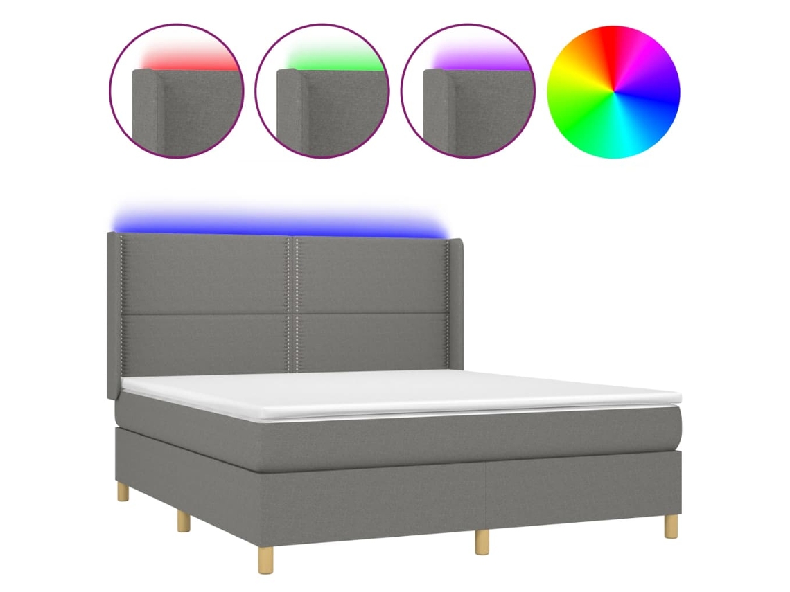 Cama Box Spring com Colchão e Led Tecido Cinza Escuro MAISON EXCLUSIVE (180x200 cm)