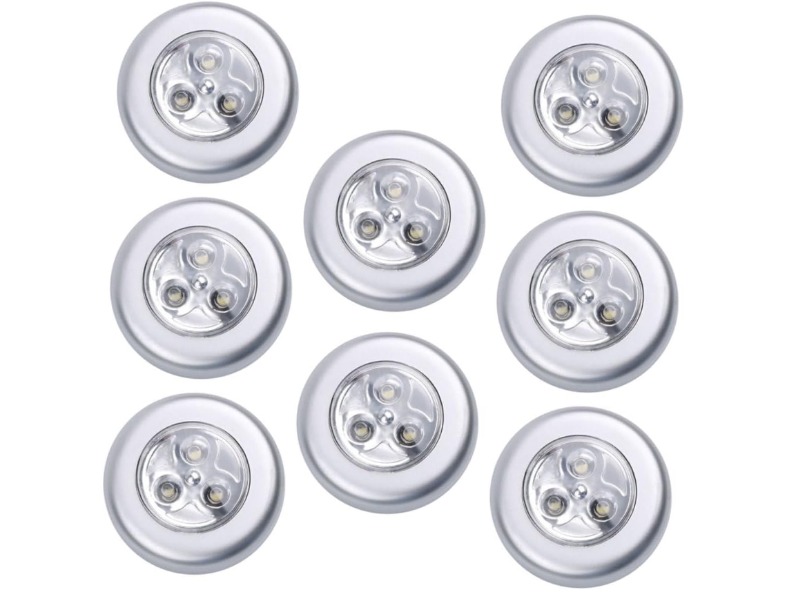 Conjunto de 8 Luminárias de Toque Led a Bateria para Iluminação de Cabeceira Sob Móveis, com Controle Simples e Prático. SFUSHOS