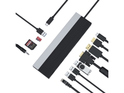 Yizhood Docking Station Triple Fabric 4k USB Hub Suporte Duplo Hdmi/Dvi/Vga Usb C Hub 100w PD para Laptop Macbook Pro Preto