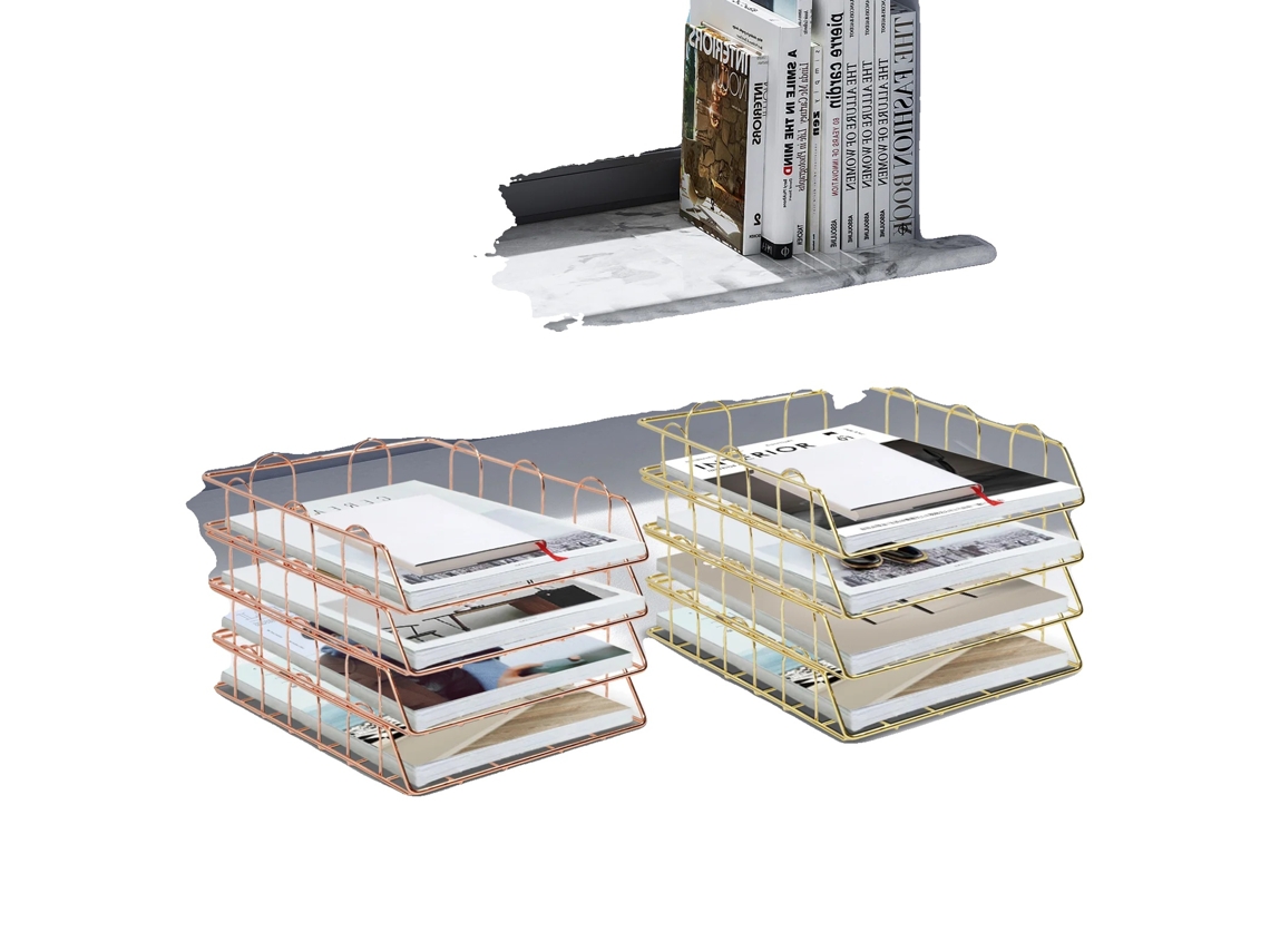 Bandeja De Documentos, Design Empilhável, Estilo Moderno, Ouro