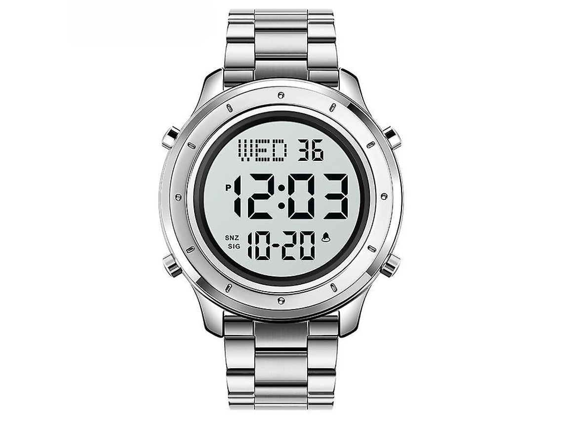 Relógio de Pulso Digital Led Multifunções Masculino Data Alarme À Prova D Água-Prata Máquina Branca Aço