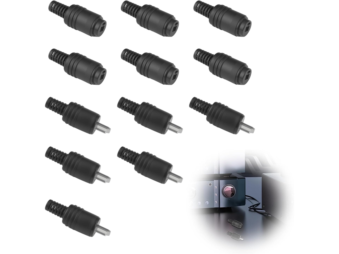 Conjunto de 12 conectores DIN de 2 pinos para alto-falantes com terminais de parafuso, conectores de áudio macho sem solda, 6 pares de plugues macho.