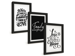 Quadros Decorativos Para Paredefamília, Amor, Aconchego E Lar Moldura Preta Quadros Para O Escritório Espelharte (3 Peças 20x30 Cm)