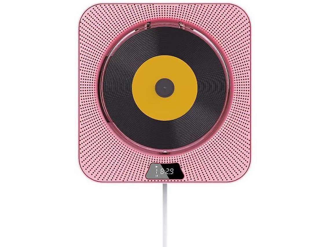 Leitor Cd Portátil Hi Fi Bluetooth Parede Embutido Fm Remoto Usb 3.8mm Aux Botão Puxar Rosa Yizhood