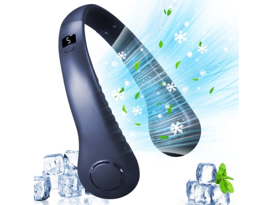 Ventilateur Portable Sans Pales, Affichage Numérique, 5 Vitesses De Ventilation Réglables, Fonctionnement Silencieux, Chargement Usb-c, Bleu.