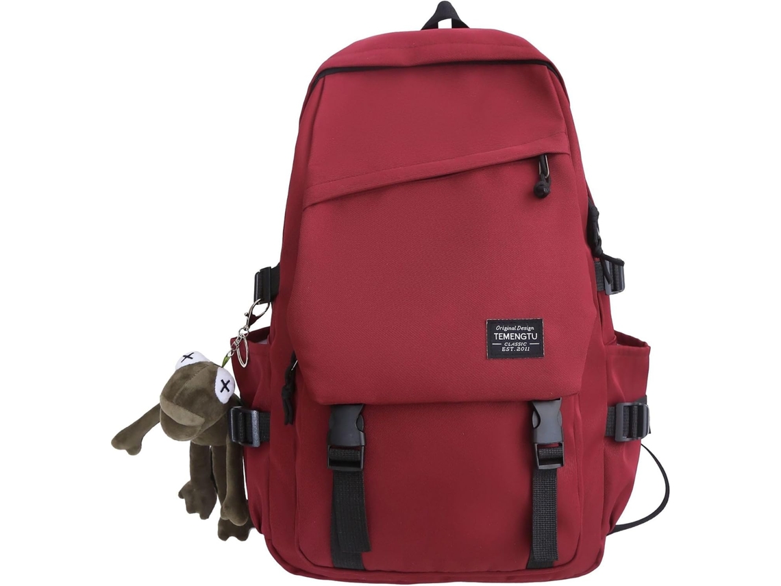 Mochila Laptop Nylon Vermelha Com Chaveiro De Sapo