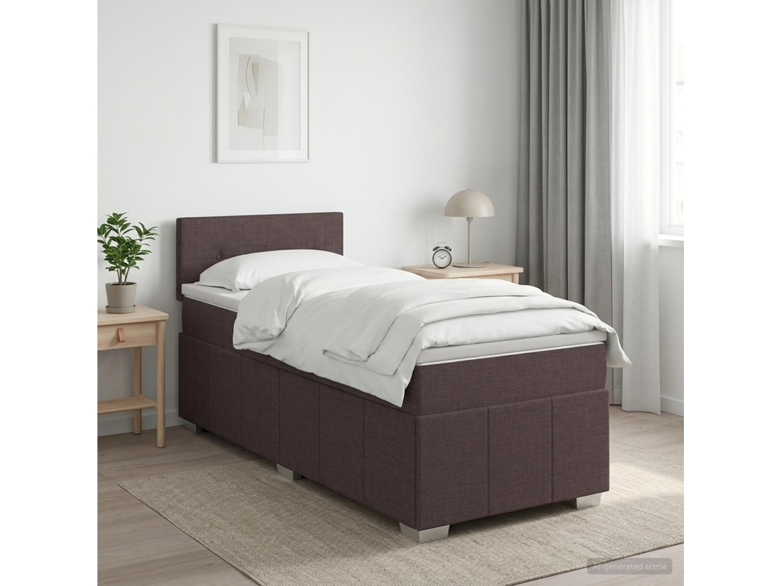 Vidaxl Cama Box Spring Com Colchão Marrom Escuro 90 X 200 Cm Tecido