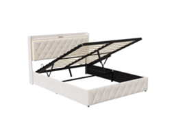 Cama Estofada, Base De Armazenamento Hidráulica, Iluminação Led Integrada, Cama Hidráulica, 140*200cm