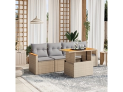 Vidaxl 5 Pcs Conjunto De Sofás P/ Jardim Com Almofadões Vime Pe Bege