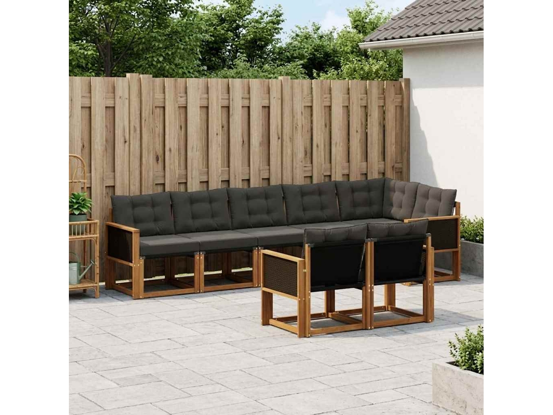 Vidaxl Conjunto De Sofás Para Exterior 8 Pcs Natural E Preto