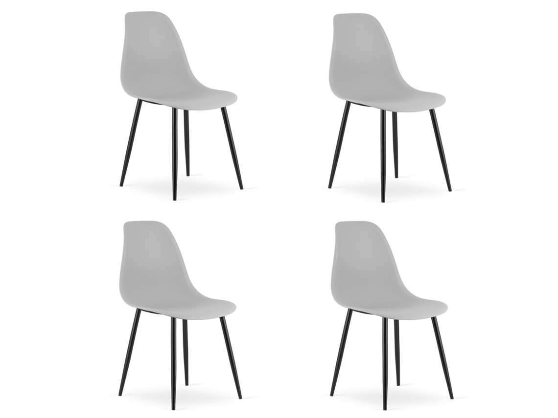 Cadeira De Jantar Conjunto De 4 Peças Kaleo Assento Cinza, Pernas Pretas, Assento Ergonômico, Pés Niveladores Ajustáveis