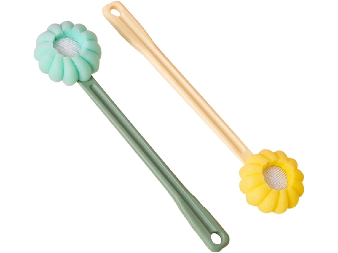 Conjunto De 2 Peças Com Cabo Escova Esfoliante Corporal E Massageadora, Escova De Banho E Esponja