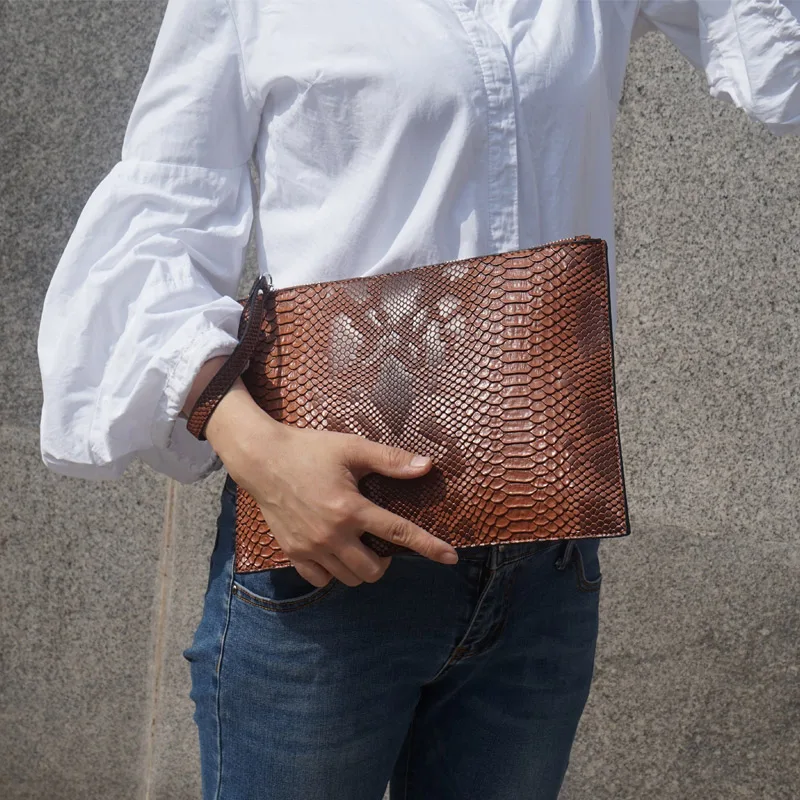 (marrom) Bolsa Clutch Feminina Moderna Com Estampa De Píton Em 3d, Design Exclusivo, Bolsa Clutch Tipo Envelope Para Festas