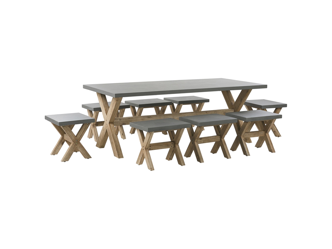 Conjunto De Refeição De Jardim Beliani Olbia De Cimento Com Fibra Cinzento 200x100x75