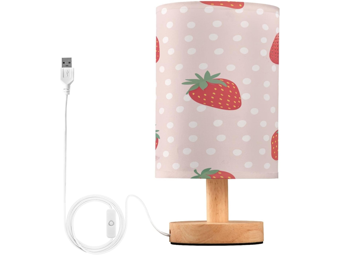 Abajur De Cabeceira Led Em Formato Morango Para Quarto, Luminária De Leitura Com Portas Usb E Cúpula Tecido Para Sala